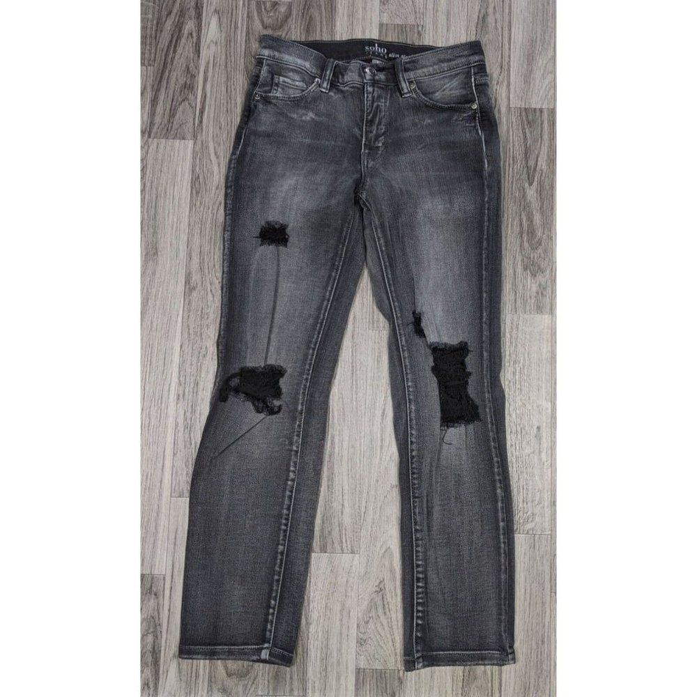 SOHO New York & Company Size 0 Slim Straight Distressed Denim Grey‎ Jeans